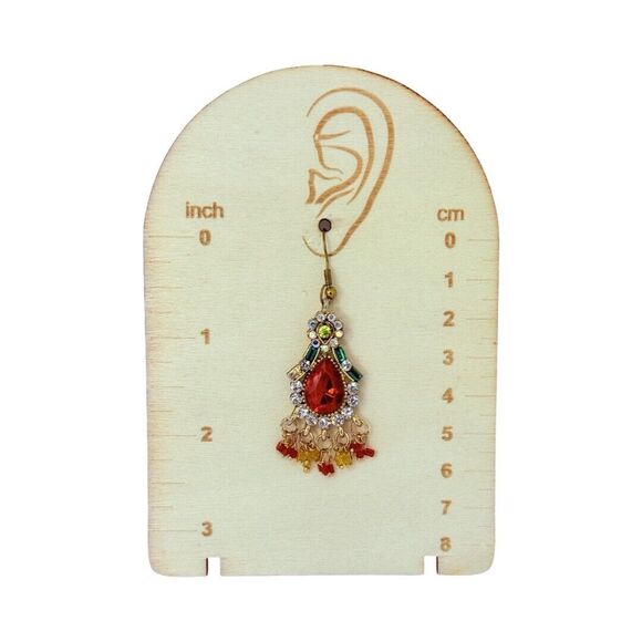 Indian Statement Crystal Necklace & Earrings Set Red Green Gold-Tone Bridal - Picture 13 of 16